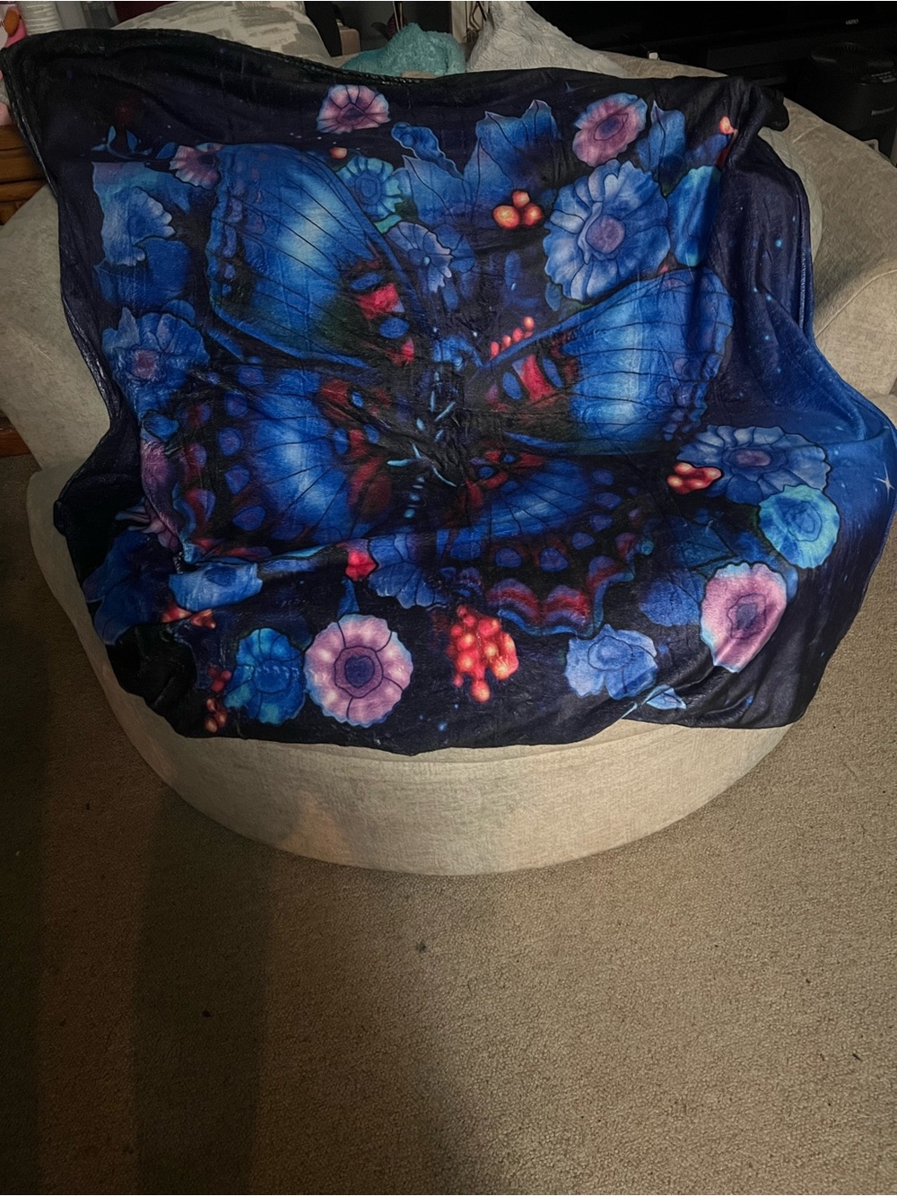 Gorgeous Vibrant Blue Butterfly & Purple Floral Throw Blanket (50"x60")